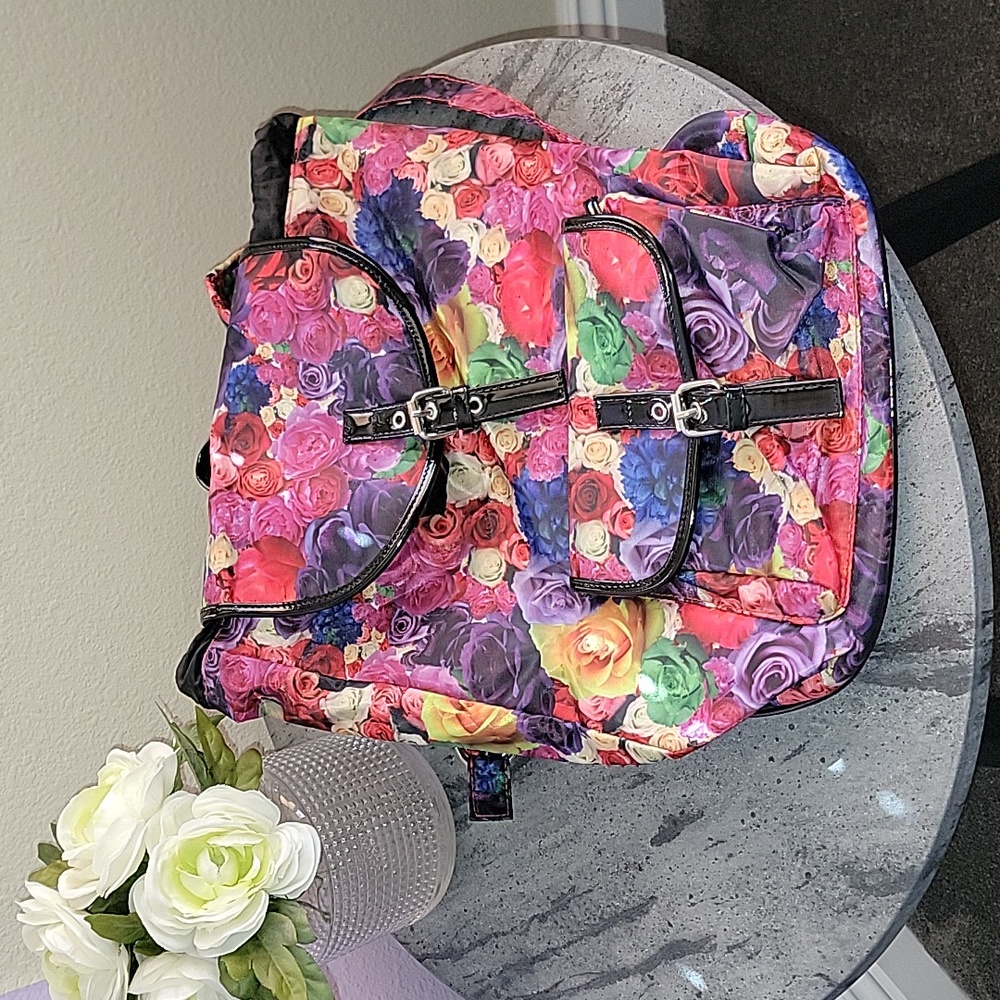 Olsenboye Vivid Flower Print Backpack Nylon Multi… - image 1
